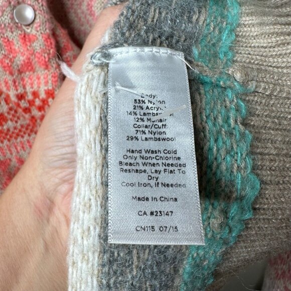Talbots Cardigan Womens Sz X Rainbow Fair Isle Lambs Wool Mohair Blend Nordic - Picture 7 of 10